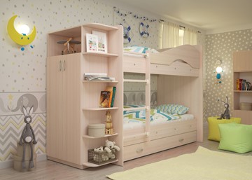 Детская кровать для девочки Мая на щитах со шкафом и ящиками, цвет Млечный дуб в Ярославле