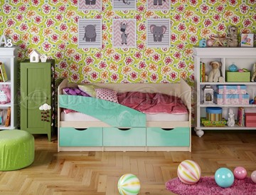 Кровать в детскую Бабочки 800*1800, Бирюза глянец в Ярославле