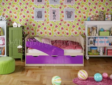 Детская кровать Бабочки 800*1600, Фиолетовый глянец в Ярославле