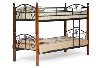 Детская кровать для мальчика BOLERO двухярусная дерево гевея/металл, 90*200 см (bunk bed), красный дуб/черный в Ярославле
