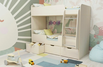 Детская двухъярусная кровать Ярофф Малыш двойняшка 70х160, корпус Дуб молочный, фасад Дуб молочный в Ярославле