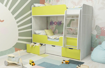 Детская 2-этажная кровать Ярофф Малыш двойняшка 70х160, корпус Винтерберг, фасад Лайм в Ярославле
