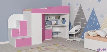 Детская кровать-шкаф Кадет-1, корпус Белое дерево, фасад Розовый в Ярославле
