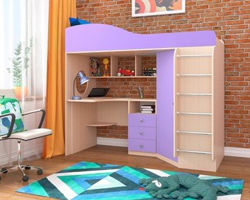 Детская кровать-шкаф Кадет-1 с металлической лестницей, корпус Дуб, фасад Ирис в Ярославле