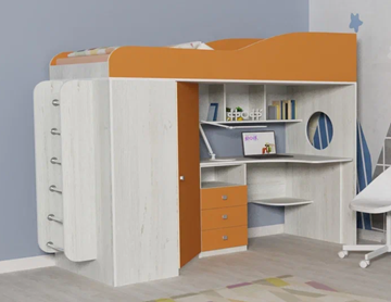 Детская кровать-шкаф Кадет-1 с металлической лестницей, корпус Винтерберг, фасад Оранжевый в Ярославле