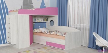 Детская кровать-чердак Кадет-2 с металлической лестницей, корпус Винтерберг, фасад Розовый в Рыбинске