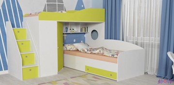Детская кровать-шкаф Кадет-2 с универсальной лестницей, корпус Белое дерево, фасад Лайм в Ярославле
