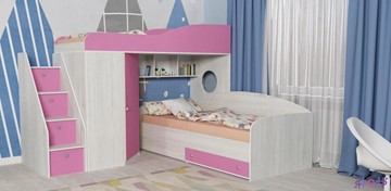 Детская кровать-шкаф Кадет-2 с универсальной лестницей, корпус Винтерберг, фасад Розовый в Ярославле