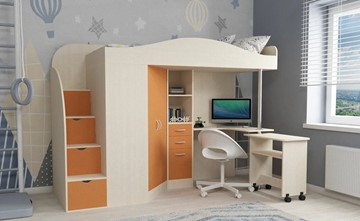 Детская кровать-шкаф Юниор-4, каркас Дуб молочный, фасад Оранжевый в Ярославле