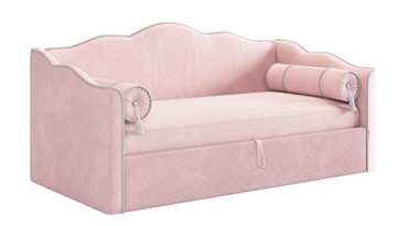 Кровать детская с подъемным механизмом Лея (Софа) 90х200 (нежно-розовый (велюр)/галька (велюр)) в Ярославле