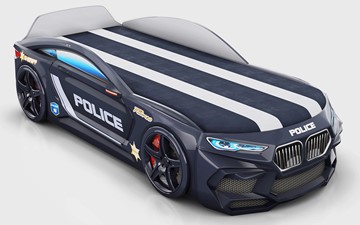 Кровать-машина детская Romeo-М Police + подсветка фар, ящик, матрас, Черный в Ярославле