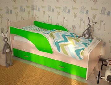 1-спальная детская кровать Максимка, корпус Млечный дуб, фасад Салатовый в Ярославле