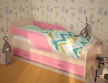 Кровать с бортиками Максимка, корпус Млечный дуб, фасад Розовый в Рыбинске
