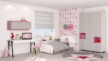 Комната для девочки POLINI Kids Mirum №7 Белый / Серый / Розовый в Ярославле