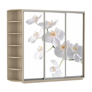 Шкаф 3-х створчатый Экспресс со стеллажом, 2100х600х2200, Орхидея белая/шимо светлый в Рыбинске