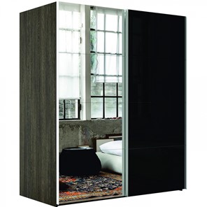 Шкаф 2-дверный Эста (Зеркало/Стекло черное) 1800x660x2400, венге мали в Ярославле