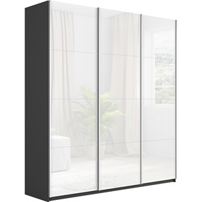 Шкаф 3-дверный Широкий Прайм (Белое стекло) 2400x570x2300,  Серый диамант в Ярославле