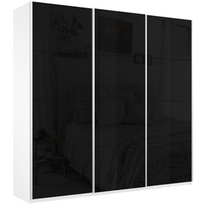Шкаф 3-створчатый Широкий Прайм (Черное стекло) 2400x570x2300,  Белый Снег в Рыбинске