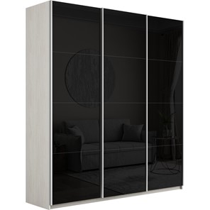 Шкаф 3-дверный Широкий Прайм (Черное стекло) 2400x570x2300, Ясень Анкор светлый в Ярославле