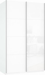 Шкаф 2-створчатый Прайм (ДСП/Белое стекло) 1400x570x2300, белый снег в Ярославле