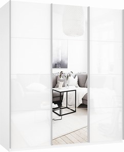 Шкаф 3-х дверный Прайм (Белое стекло/Зеркало/Белое стекло) 2100x570x2300, белый снег в Ярославле