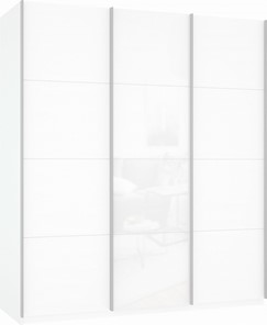 Шкаф 3-х створчатый Прайм (ДСП/Белое стекло/ДСП) 1800x570x2300, белый снег в Ярославле
