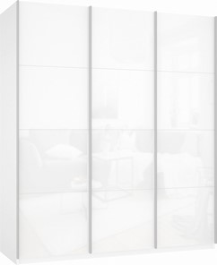 Шкаф трехстворчатый Прайм (3 Белое стекло) 2100x570x2300, белый снег в Ярославле