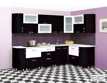 Угловая кухня Мыло 128 2700х1500, цвет Черный/Белый металлик в Рыбинске
