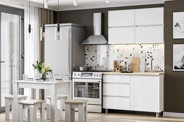 Кухонный гарнитур Токио 1200, белый текстурный/белый текстурный/тростник в Ярославле