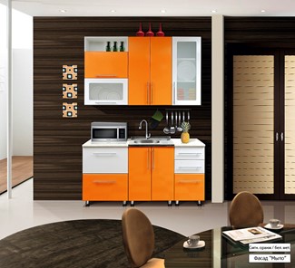 Прямой кухонный гарнитур Мыло 224 1600х918, цвет Оранжевый/Белый металлик в Ярославле
