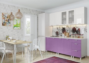 Прямая кухня Модерн, белый глянец/фиолетовый металлик в Ярославле