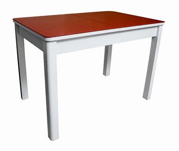 Кухонный раскладной стол Айсберг-01 СТ2, белое ЛДСП/стекло алое/прямые массив белый в Ярославле