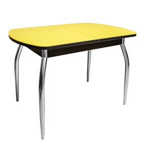 Кухонный стол раздвижной ПГ-01 СТ2, венге/желтое стекло/35 хром гнутые металл в Ярославле