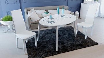 Овальный стол на кухню Марсель (СМ(Б)-102.01.12(1)), цвет  Белый/Стекло белое глянец в Ярославле