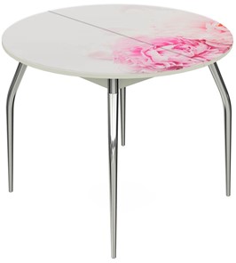 Кухонный стол раскладной Ривьера - Круг, ноги метал. крашеные №24, ФП (Цветы №49) в Ярославле