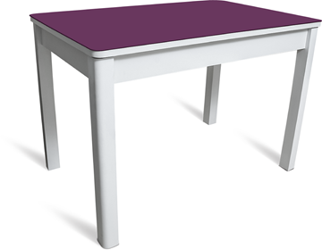 Кухонный раздвижной стол Айсберг-07 СТ2, белое ЛДСП/фиолетовое стекло/40 массив белый в Рыбинске