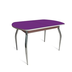 Обеденный раздвижной стол ПГ мини СТ2, дуб молочный/фиолетовое стекло/35 хром гнутые металл в Ярославле