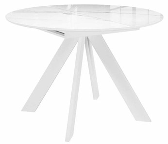 Стол со стеклянной столешницей раздвижной DikLine SFC110 d1100 стекло Оптивайт Белый мрамор/подстолье белое/опоры белые в Рыбинске