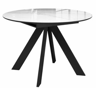 Стеклянный обеденный стол раздвижной  DikLine SFC110 d1100 стекло Оптивайт Белый мрамор/подстолье черное/опоры черные в Ярославле