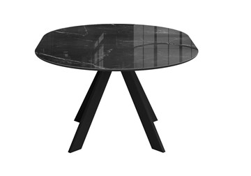 Стеклянный стол раздвижной DikLine SFC110 d1100 стекло Оптивайт Черный мрамор/подстолье черное/опоры черные в Ярославле