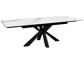 Керамический обеденный стол раздвижной DikLine SFE140 Керамика Белый мрамор/подстолье черное/опоры черные (2 уп.) в Ярославле