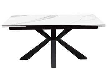 Керамический кухонный стол раздвижной DikLine SFE160 Керамика Белый мрамор/подстолье черное/опоры черные (2 уп.) в Ярославле