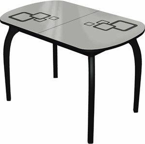 Овальный кухонный стол Ривьера мини дерево №1, Рисунок квадро (стекло белое/черный/черный) в Ярославле