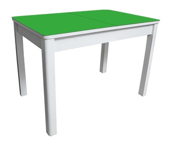 Кухонный стол Айсберг-05 СТ2, белое ЛДСП/стекло зеленое/прямые массив белый в Рыбинске