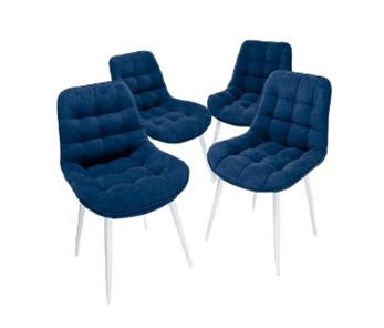 Комплект из 4-х обеденных стульев Комфорт синий белые ножки в Ярославле