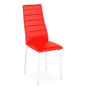 Кухонный стул Волна, прошивка горизонтально, каркас металл белый, экотекс красный в Ярославле