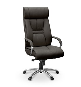 Офисное кресло для руководителя Олимп X (подлокотники хром) натуральная кожа с компаньоном / черная в Ярославле