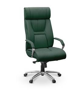 Офисное кресло для руководителя Олимп X (подлокотники хром) натуральная кожа с компаньоном / зеленая NL30 в Ярославле