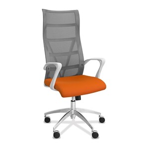 Кресло в офис Топ X белый каркас, сетка/ткань TW / серая/оранжевая в Ярославле
