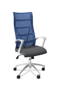 Кресло в офис Топ X белый каркас, сетка/ткань Bahama / синяя/серая в Ярославле